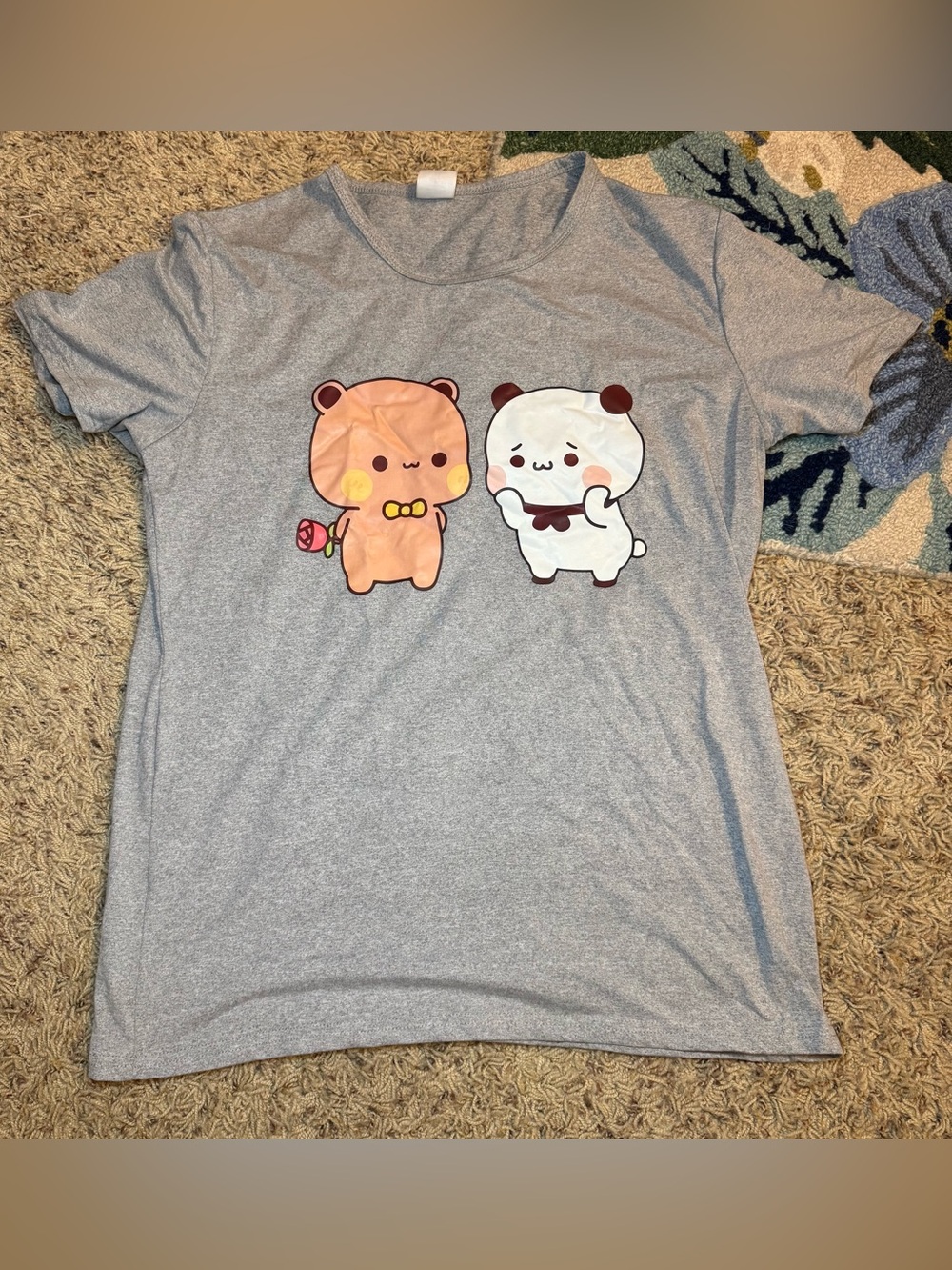 Women’s Soft Stretchy Gray Cute Cartoon Bears Graphic Tee Size XL